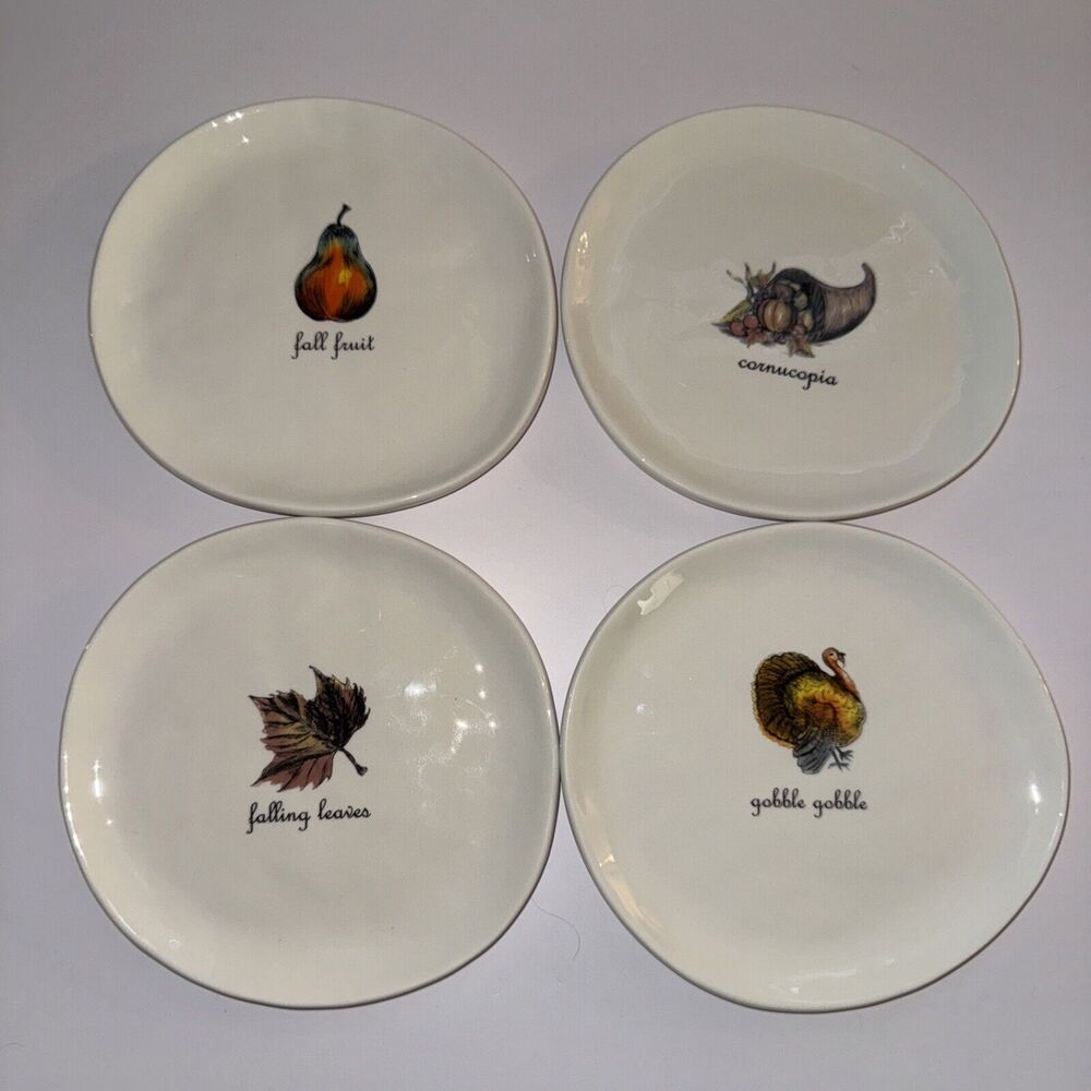 VINT SET OF 4 MAGENTA‎ M STUDIOS FALL SNACK/DESSERT PLATES~THANKSGIVING HARVEST